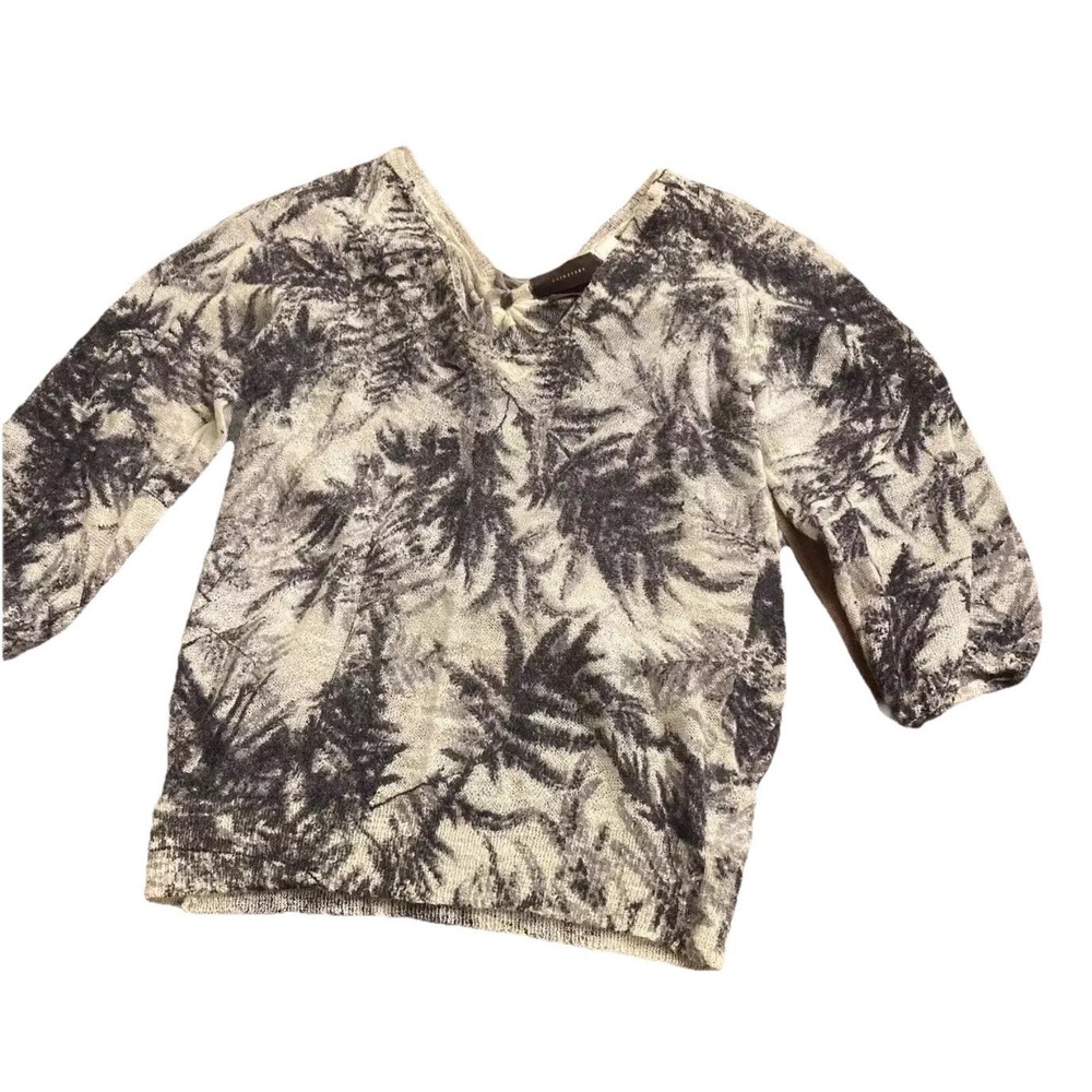 Anthropologie Guinevere Woodland‎ Haze Fern Leaf Print Mohair Blend Sweater Sz S